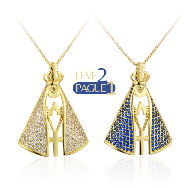 [COMPRE 1 LEVE 2] Colar Feminino Nossa Senhora Aparecida com Manto de Zircônia