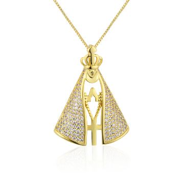 [COMPRE 1 LEVE 2] Colar Feminino Nossa Senhora Aparecida com Manto de Zircônia